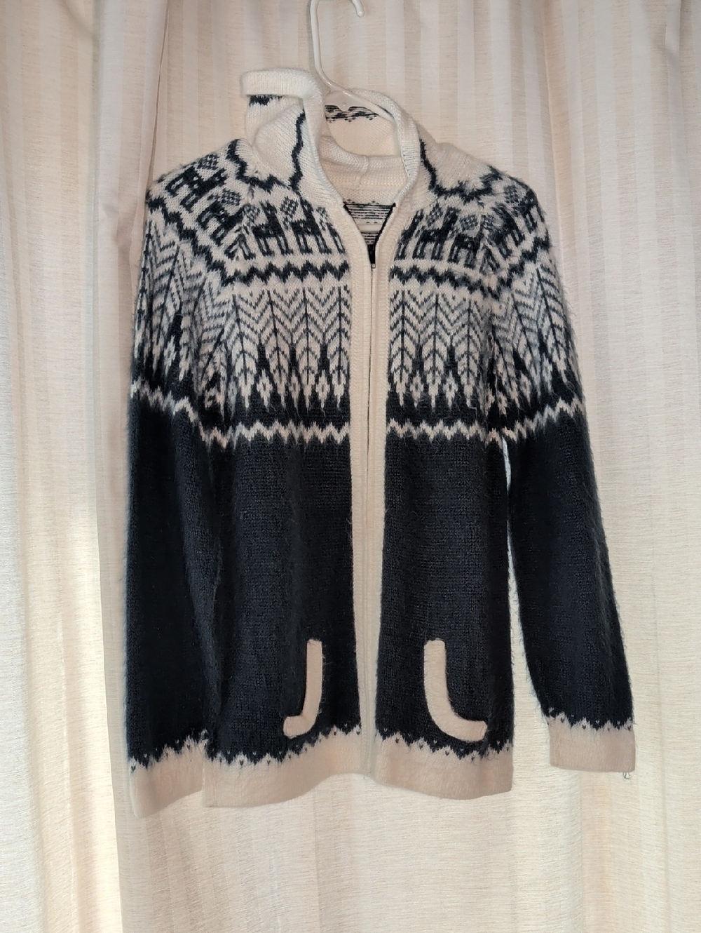 Black and Cream Nordic Zip Sweater Cardigan